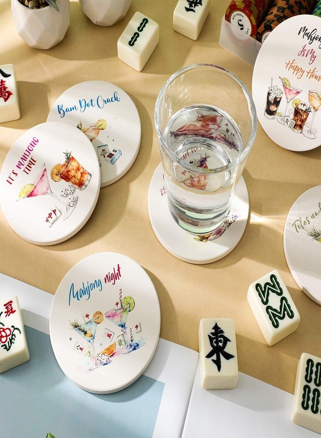 BrightRow 6 Pcs Mahjong Cocktail Coasters 4 Inches Round Ceramic Absorbent Drink Coasters Decorative Mahjong Lover Gifts for Christmas Kitchen Table Decoration for Kinds of Cups, Drink, Table Game - Image 5